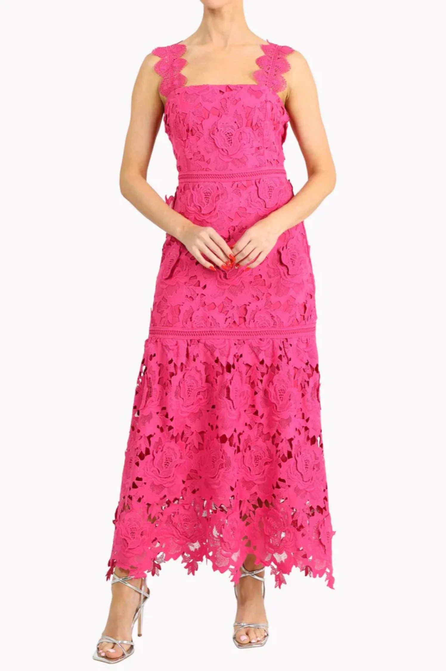 Karia Drop Waist 3D Lace Midi Dress - Intensery