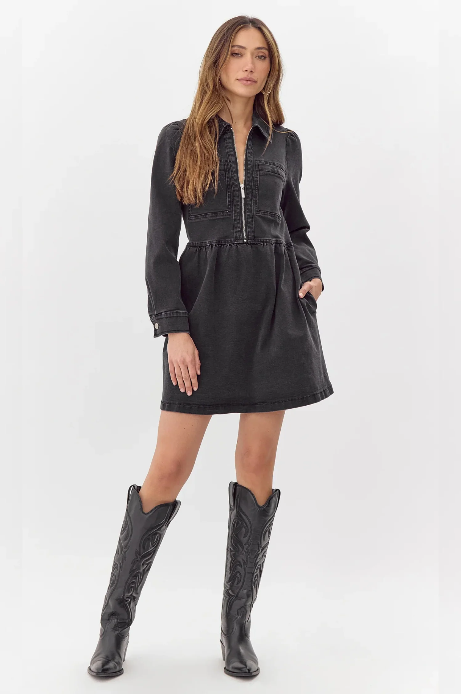 Lia Zip Denim Dress - Intensery