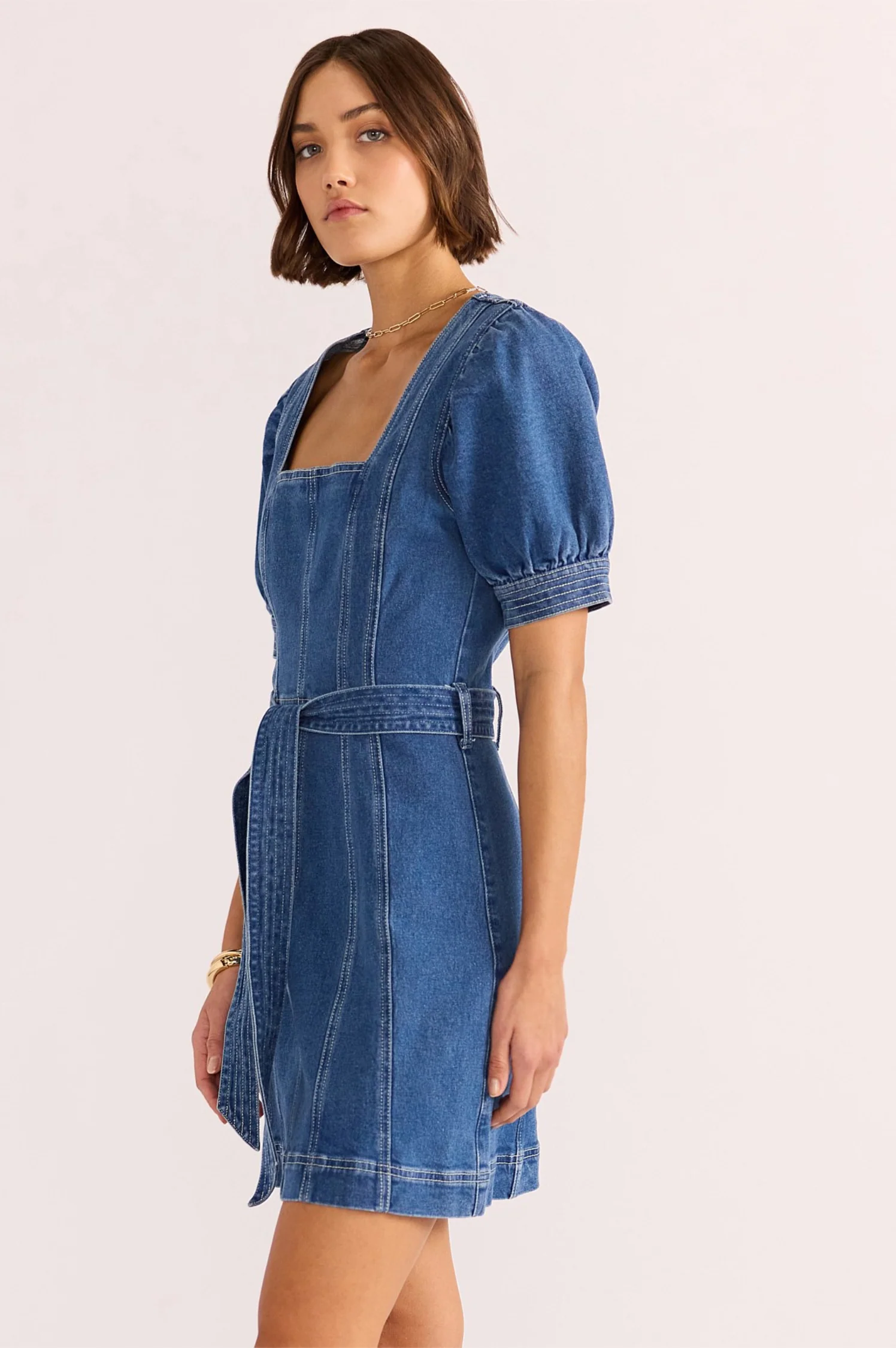Ellis Denim Panel Mini Dress - Intensery